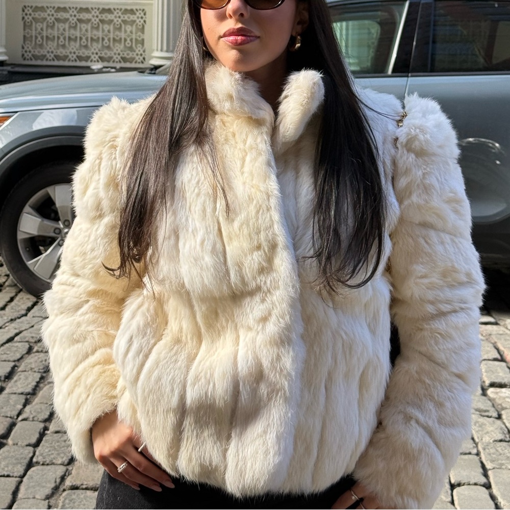 Women's Cream Rabbit Fur Coat